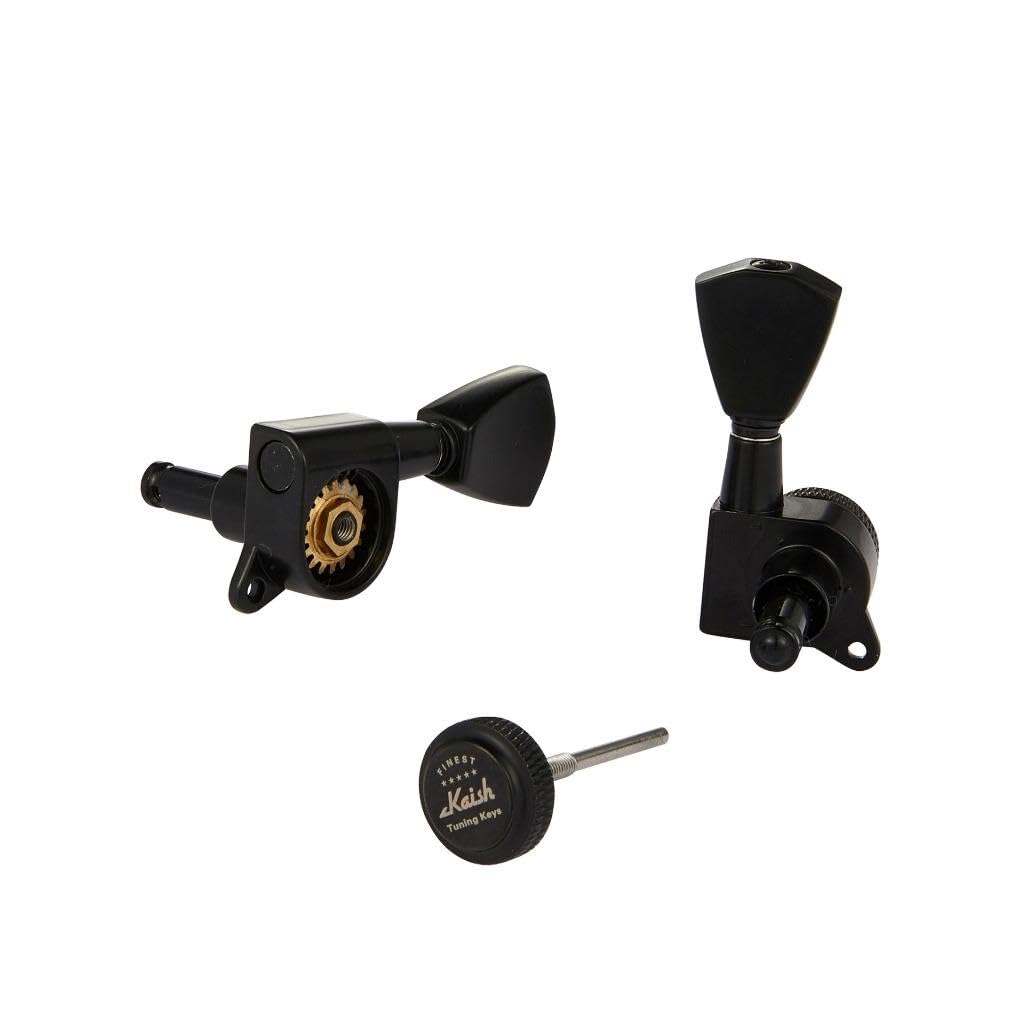 KAISH 3x3 Locking Tuners 18:1 Guitar Tuning Keys Locking Tuning Machines with Keystone Buttons for LP/Les Paul/SG/ES or Acoustic Guitars Black