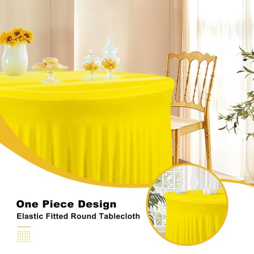 4 Pack Yellow Cloth Tablecloth for 5 FT Round Table, Circle Picnic Table Cloths for Outdoors, Table Cloths for 60 Inch Circular Tables for Wedding Photography Party Events Graduation Ceremonies