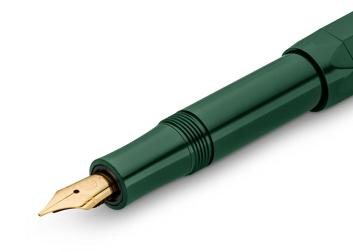 Kaweco CLASSIC SPORT Fountain Pen Green with 23 Carat Gold-Plated Steel Nib and Iridium Tip for Ink Cartridges I Sport Fountain Pen 13 cm I Nib: B (Broad)