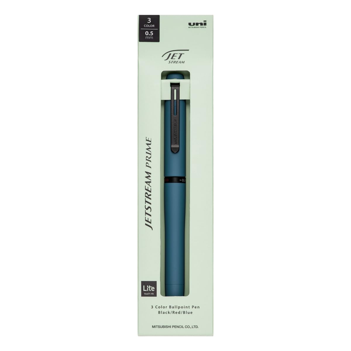 Uni Jetstream Prime Rotational Twist-Action 3-Color Ballpoint Pen, Equipped with 0.5mm Lite Touch Ink (Black, Red, Blue), All-Metal Barrel, Ivy Green, SXE3LPR05.39