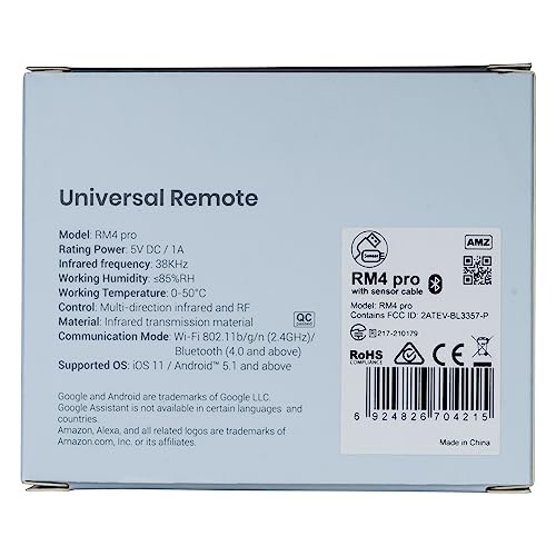 Broadlink RM4 pro Smart IR/RF Remote Control Hub with Sensor Cable(2.4GHz Wi-Fi Only)-WiFi IR/RF Blaster for Home Automation, TV, Curtain, Shades Remote, Works with Alexa, Google Assistant, IFTTT