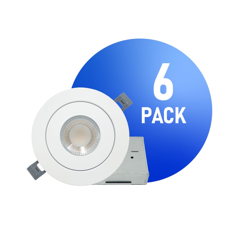 RENO SUPPLIES 4 Inch Gimbal LED Pot Lights, 5CCT Adjustable (2700K/3000K/3500K/4000K/5000K), 10W 800LM Dimmable, IC Rated Recessed Ceiling Downlight, ETL Listed, 6 Pack