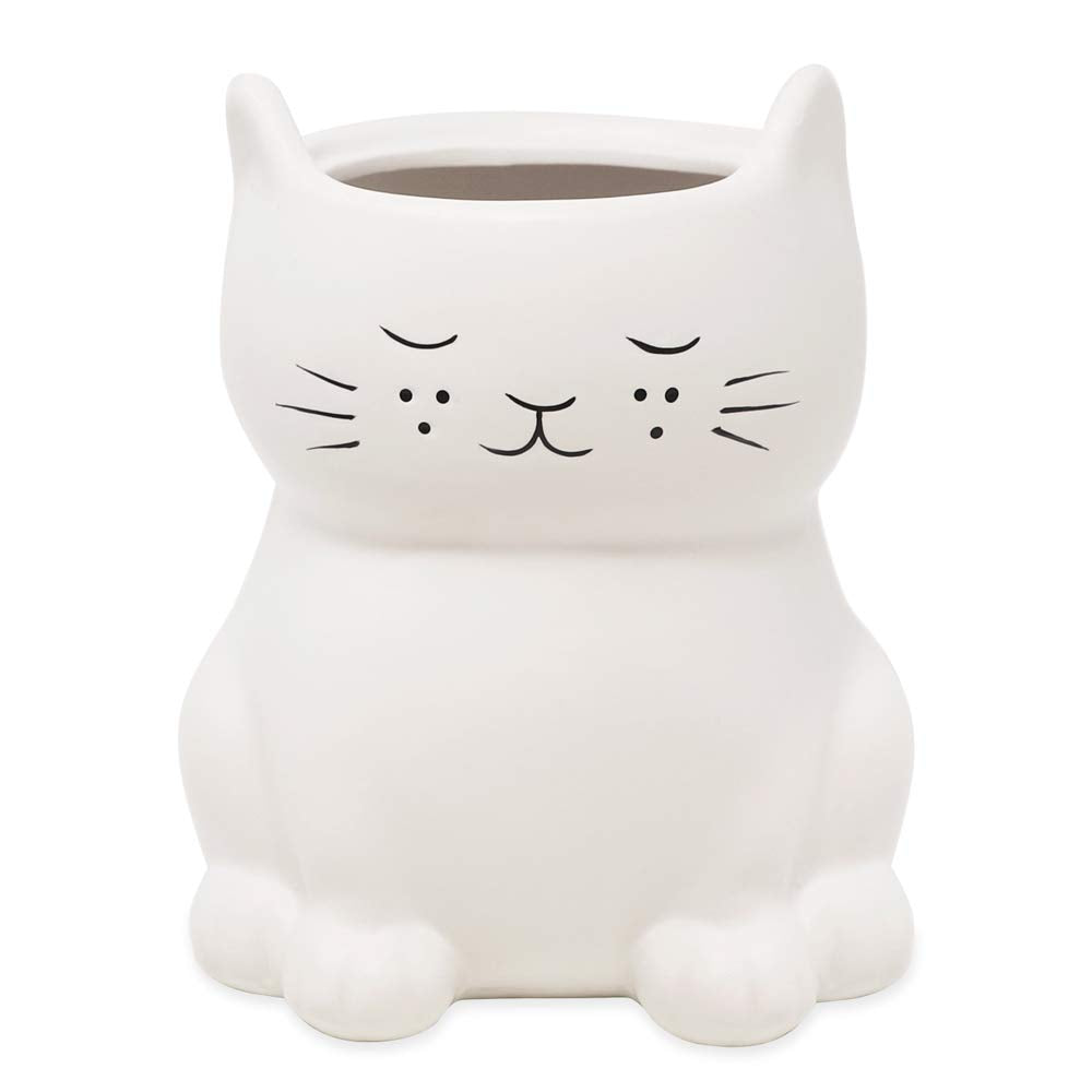 Isaac Jacobs White Ceramic Cat Toilet Bowl Brush Holder with Chrome Metal Handle (Unassembled) - Bathroom Accessory & Cleaning Storage (Cat)