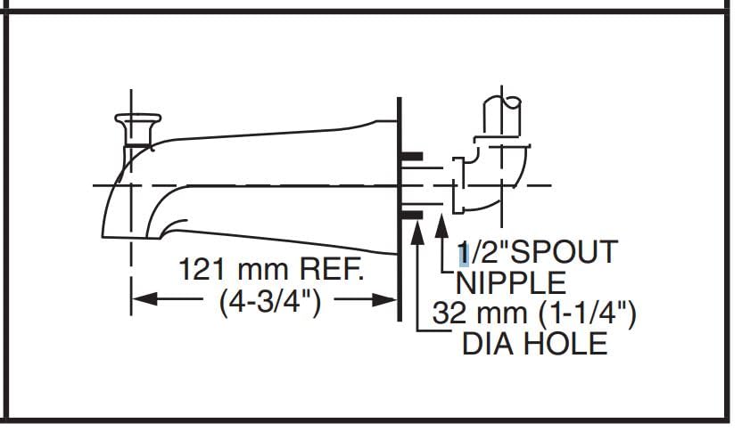 American Standard 8888026.002 Bath Slip-On Diverter Tub Spout, 4 in, Polished Chrome (for 1/2" Copper Water Tube)
