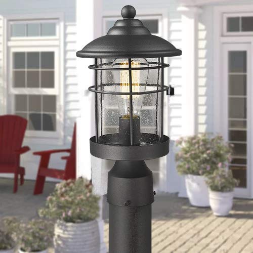 Emliviar 1-Light Outdoor Post Light, Exterior Post Lantern in Black Finish with Seeded Glass, 1803CW2-P