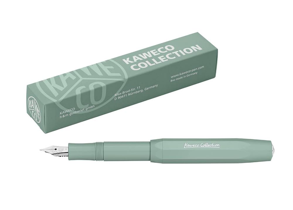 Kaweco COLLECTION Fountain Pen Smooth Sage, Fine Nib Sport Octagonal Clip Chrome