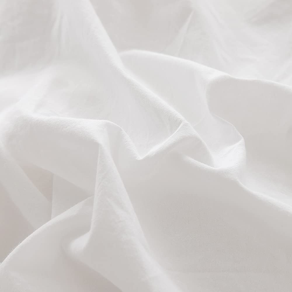Face Two Face Bedding Duvet Cover Set 100% Washed Cotton Duvet Cover Linen Like Textured Breathable Durable Soft Comfy(Queen, White)