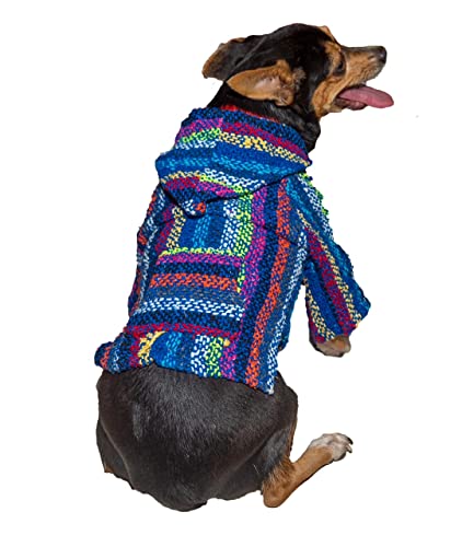 Mexican Dog Poncho Doggo Hoodie Baja Ponchos Blanket for Dogs Costume Pup Crew Pajamas Chihuahua Sweater Clothes from Small, Medium to Big Dog Made in Mexico with Recycled Fabric (5, Blue)