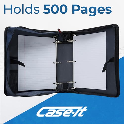 Case-it The Dual 2-in-1 Zipper Binder - Two 1.5 Inch D-Rings - Includes Pencil Pouch - Multiple Pockets - 600 Sheet Capacity - Comes with Shoulder Strap - Jet Black Dual-101