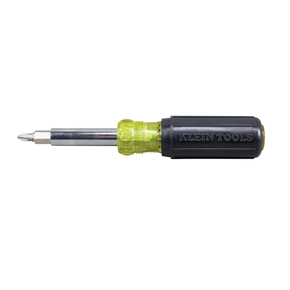 Klein Tools 32596 Multi-Bit Screwdriver/Nut Driver, Magnetic 8-in-1 HVAC Slide Drive Tool with Hex, Phillips, Schrader Bits, Nut Drivers