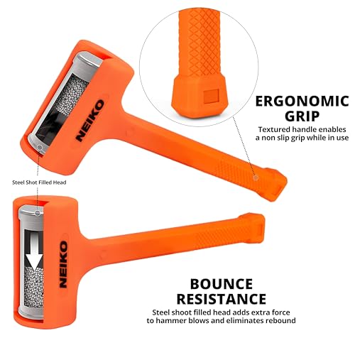 NEIKO 02888A Dead Blow Hammer Set, 3pc Neon Orange Deadblow Mallet, 1lb, 2lb, 3lb Hammers, Spark and Rebound Resistant, Unibody Molded, Checkered Grip