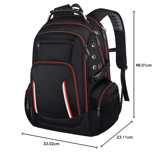 Laptop Backpack for Men, Large Travel Computer Backpack with USB Charging Port for Work Business Fits 17 Inch Notebook, Big College School Bookbag, 40L, Anti Theft, Water Resistant, Red