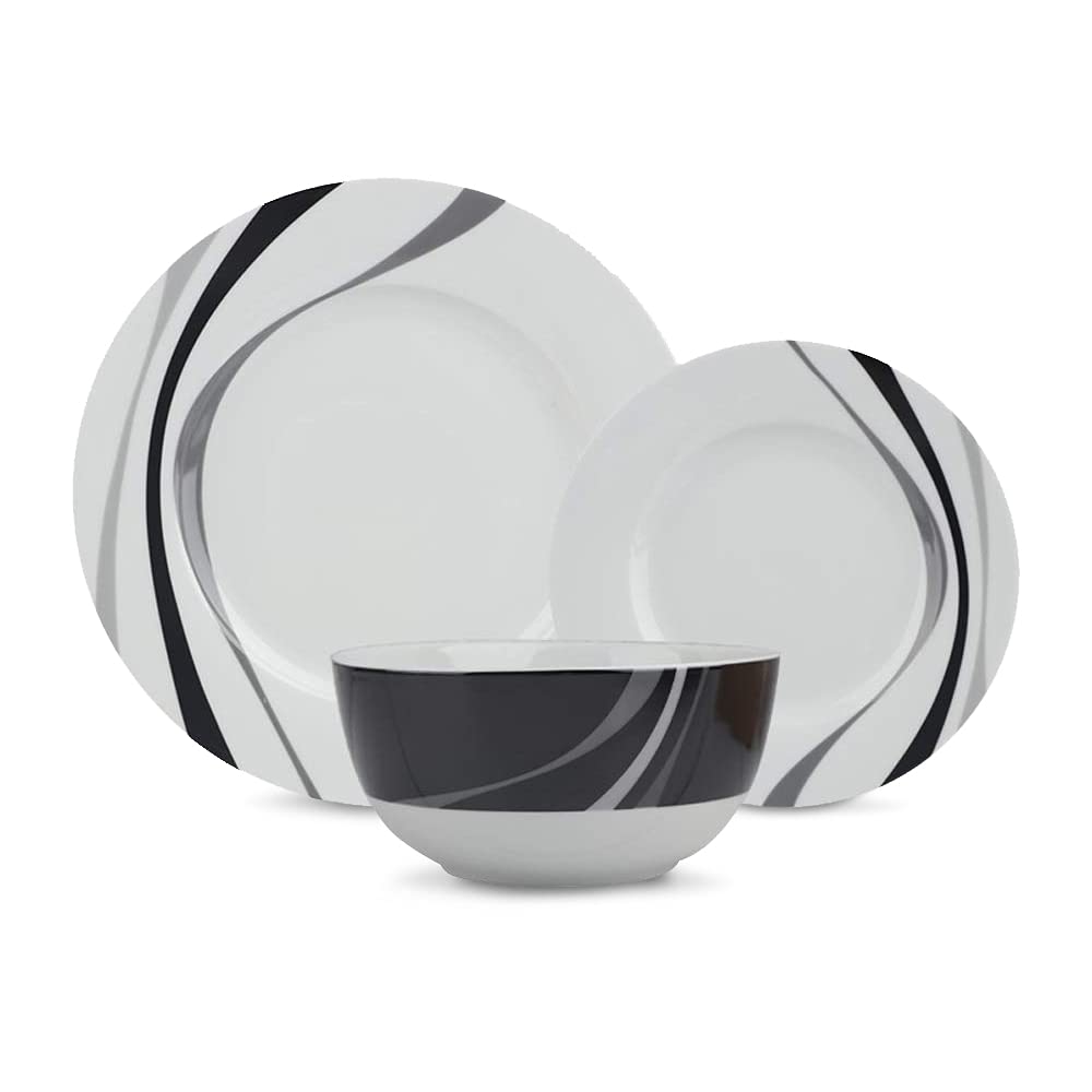 Amazon Basics 18-Piece Dinnerware Set, Plates, Dishes, Bowls, Service for 6, Swirl