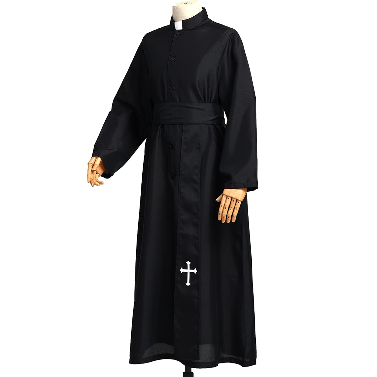 COSDREAMER Mens Clergy Robe Preacher Cassocks Mens Praise Worship Robes, Black, X-Large