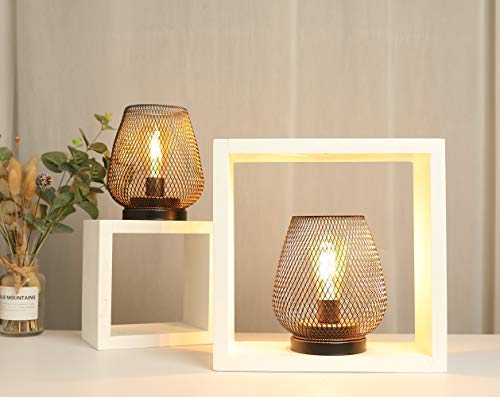 JHY DESIGN Set of 2 Metal Cage LED Lantern Battery Powered, Cordless Accent Light with LED. Great for Weddings,Parties,Patio, Events for Indoors Outdoors.
