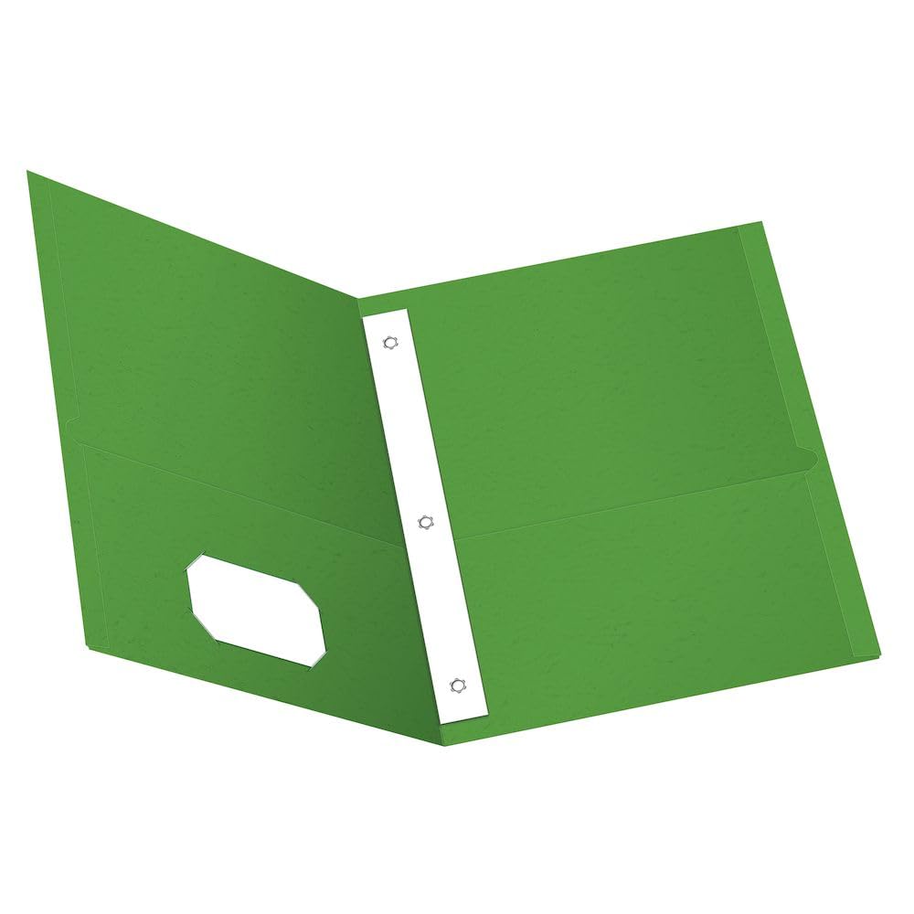 Oxford Duotangs with Two Pockets and 2-Prong Fasteners, Letter Size, Light Green, 135-Sheet Capacity, Textured Paper with Business Card Holder, 25-Pack, for School, Office or Presentations