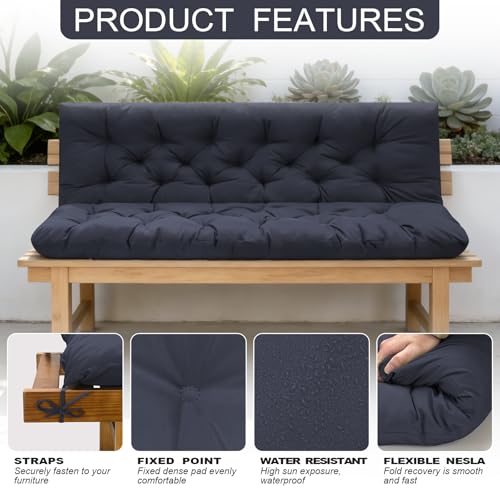 LCYY.TG Outdoor Swing Cushions, 3 Seat Porch Swing Cushion Replacement with Backrest, Swing Cushions for Outdoor Furniture, for Porch Garden,Patio,Backyard Bench Cushion