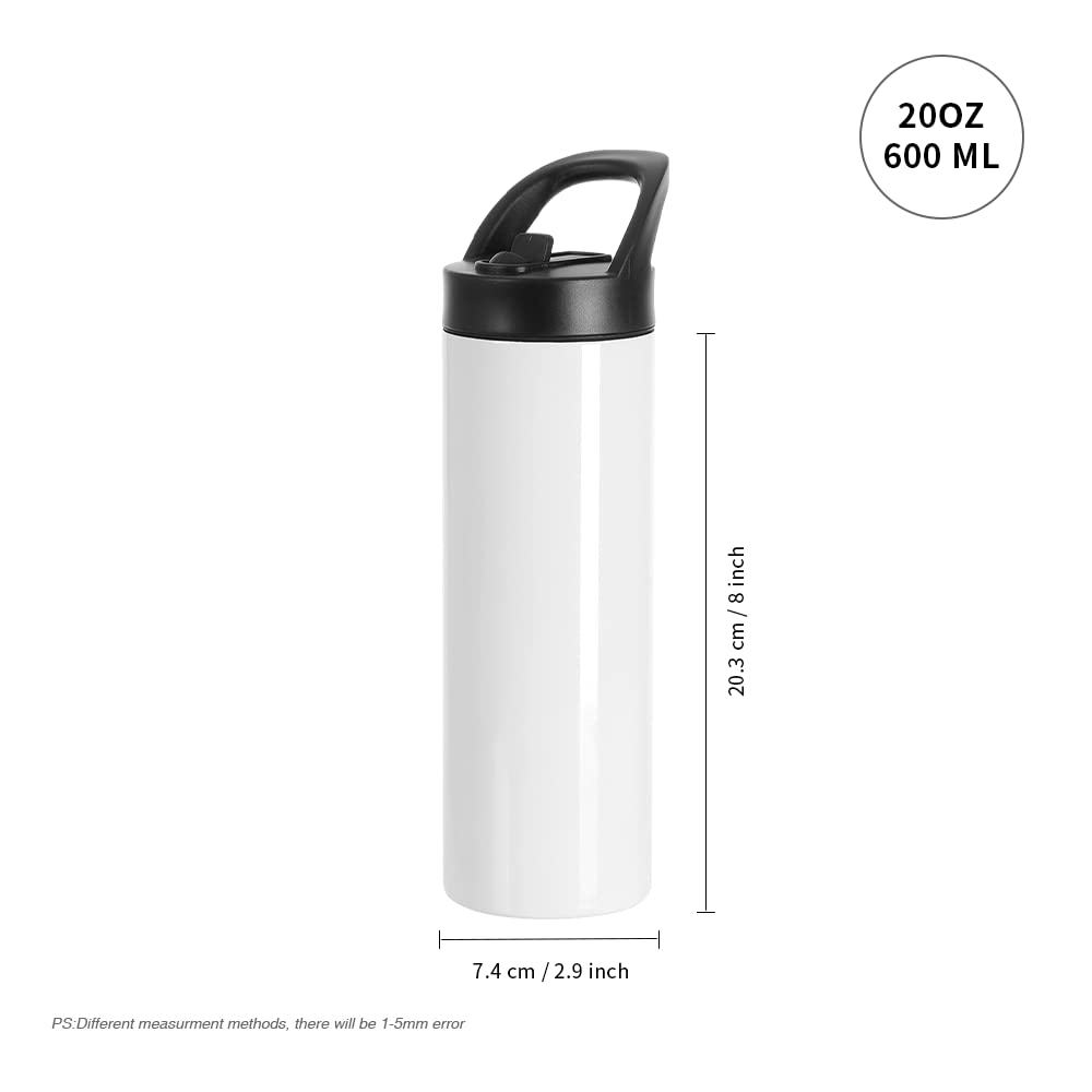 PYD Life 4 Pack Sublimation Tumblers Blanks Cups White 20 OZ Skinny Straight Sports Water Bottles Mugs with Portable Sippy Up Lid with Straw,for Tumbler Heat Press