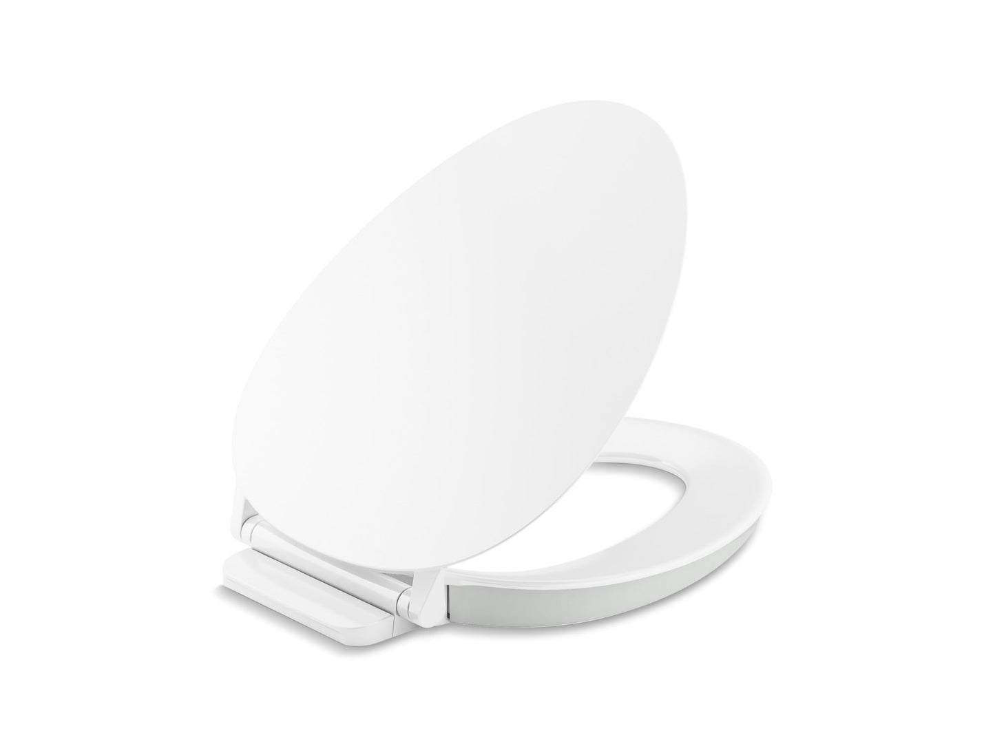 Kohler 57777-GCF-0 Cymbal Readylatch Quiet-Close Elongated Toilet Seat, Flexible Core Flex Material, Wider Toilet Seat Surface, White with Ice Grey Center Core