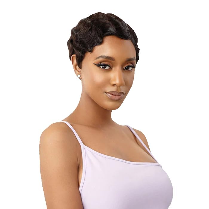 Fereowth Short Pixie Cut Wigs For Black Women Wig Finger Wave Wig Brazilian Human Hair Wigs Remy Human Hair Wig (black)
