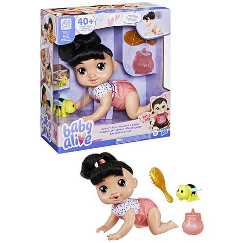 Baby Alive Crawl 'n Play Katie Kat Electronic Crawling Baby Doll Set, Black Hair, Kids Toys for Girls & Boys 3 Years & Up, 10.75 Inches/27 cm