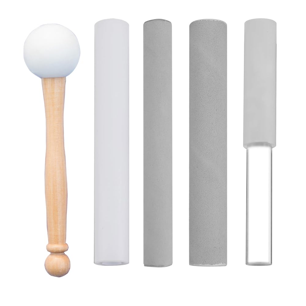 5pcs Crystal Singing Bowl Mallet Set,Wood Handle Clear Acrylic Striker Thick Suede Striker Solid Hollow Sound Bowl Mallet Stick with Wood Handle for Playing Meditation Yoga Relaxation Healing Gifts