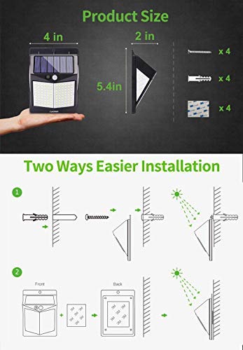CLAONER Solar Lights Outdoor Motion Sensor Lights 3 Modes, Solar Powered Security Lights (Permanent On All Night/Smart Brightness Control) with 270 Degree Wide Angle IP65 Waterproof for Deck Garage Animal