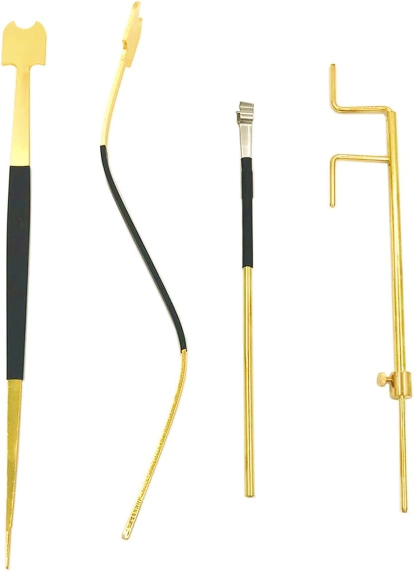 TUOREN 4Pcs Cello Sound Post Tool Set Include Straight S Style Post Setter, Sound Post Gauge and Retriever Clip, Luthier Install Repair Tool Kit Cello Making Tools