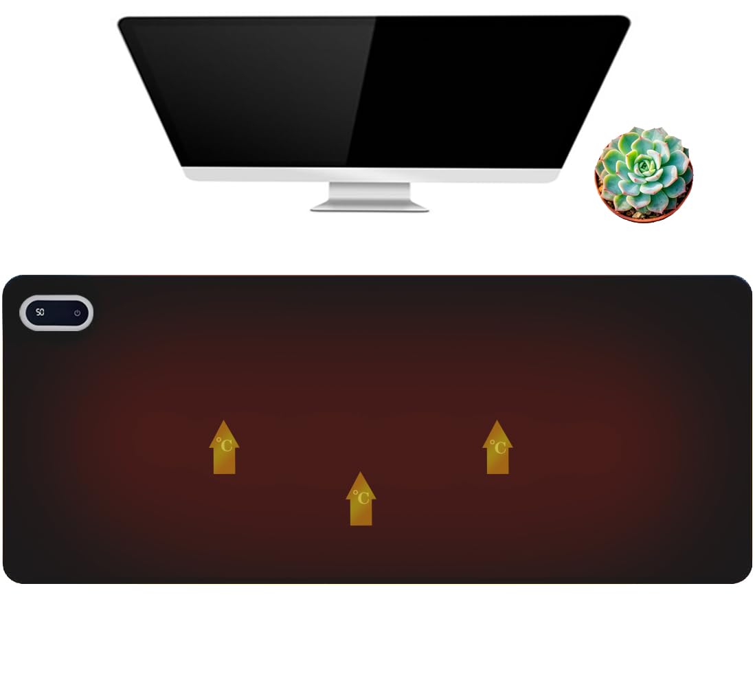 Office Heated Mouse Pad, 31.5" x 13" Heated Desk Pad Large Hand Warming Desk Pad, 5 When Temperature Adjustment for Home Office and Gaming (Black)