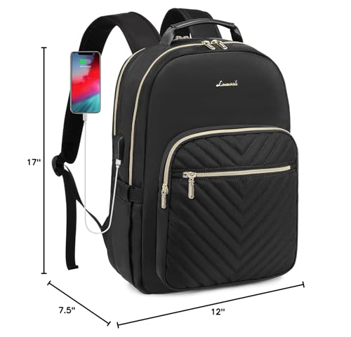 LOVEVOOK Quilted Laptop Backpack Stylish Laptop Bag for Women Work Computer Bags Bookbag Purse,15.6-Inch, Black