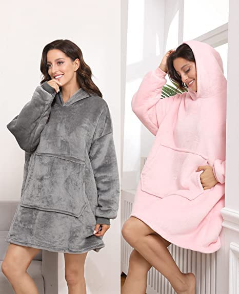 Lostrain Blanket Hoodie, Oversized Sherpa Wearable Super Soft Warm Cozy with Giant Hoody Plush Fleece Big Pocket Fit for Adults Men Women Teens One Size Indoor Outdoor-Grey