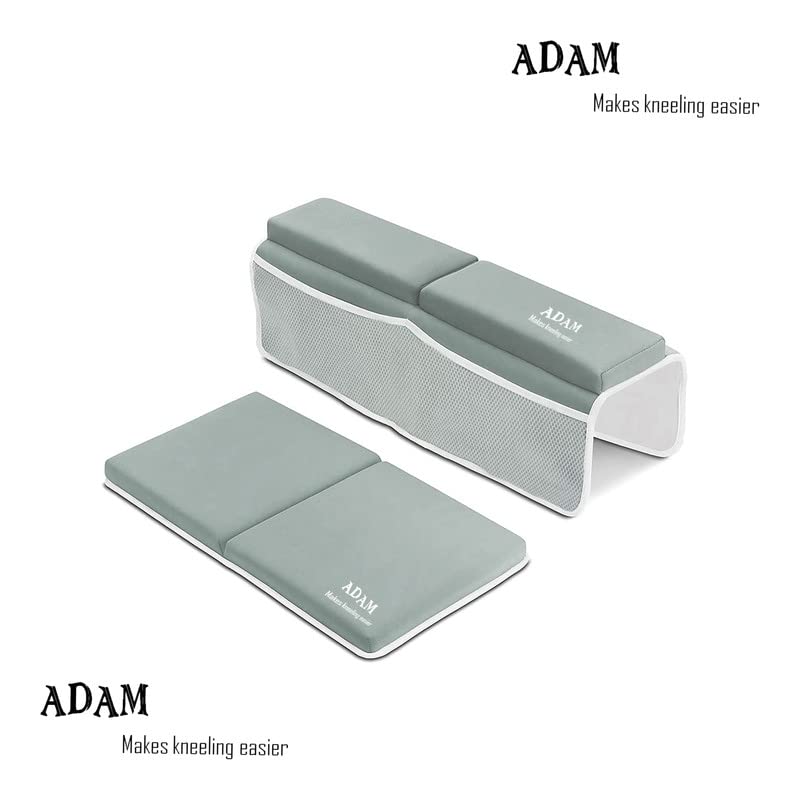 ADAM Bath Kneeler and Elbow Rest Pad Set - Adult Bath Pillow with Non-Slip, Waterproof, Plush Grey Kneeling Pad and Arm Support