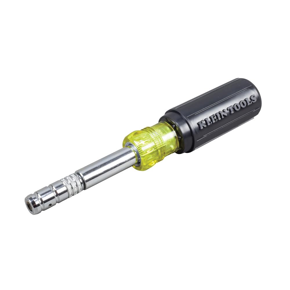 Klein Tools 32596 Multi-Bit Screwdriver/Nut Driver, Magnetic 8-in-1 HVAC Slide Drive Tool with Hex, Phillips, Schrader Bits, Nut Drivers