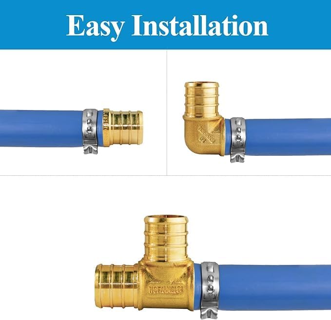WiseWater 60 Pcs Pex Fittings, 3/4 inch T PEX Tee(20PCS) & 90 Degree Elbow(20PCS) & Straight Coupling(20PCS), Brass Barb Crimp Pipe Fitting for Pex Pipe(Pack of 60), UPC Certified