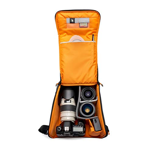 Lowepro GearUp Creator Box Extra Large II, Mirrorless and DSLR Camera Bag, Camera Case with QuickDoor Access, Made with Recycled Fabric, Orange Padded Interior Dividers, Grey