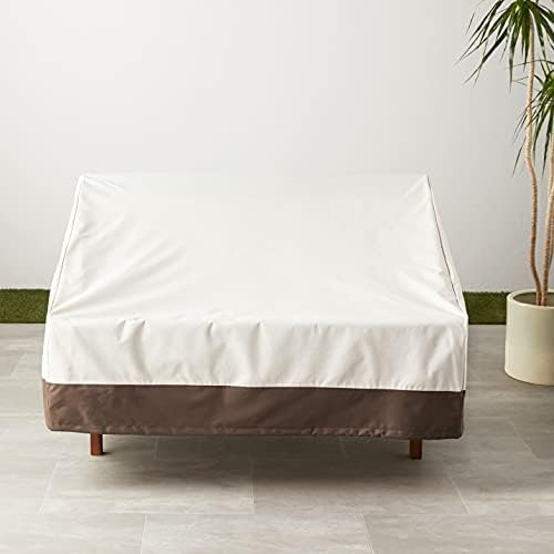 Amazon Basics 2-Seater Deep Lounge Sofa, Outdoor Couch and Patio Furniture Covers, Waterproof, Anti-UV, Durable, Beige/Tan