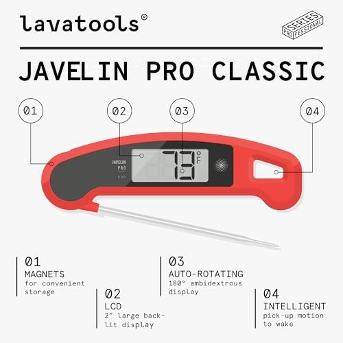 Lavatools Javelin® PRO Duo Ultra-Fast 1-Second Professional Digital Instant Read Meat Thermometer for Cooking, Auto-Rotating Backlit Display, IP65 Water Resistant, NSF Certified – Sambal