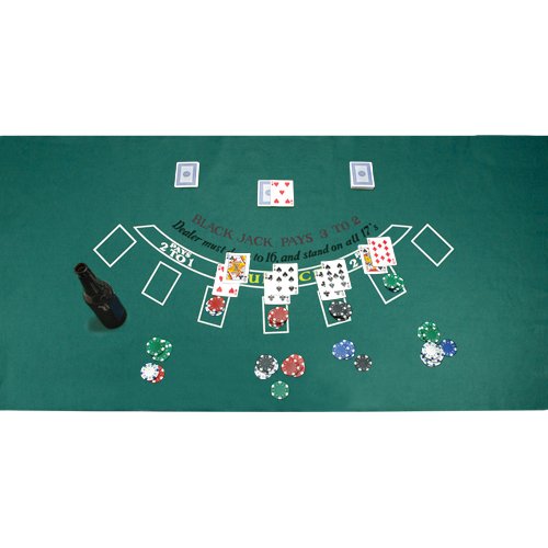Brybelly 4-in-1 Casino Game Mats - Blackjack, Craps, Roulette & Texas Hold'em - Green Felt Double Sided - 18" x 36" - Perfect for Casino Game Night