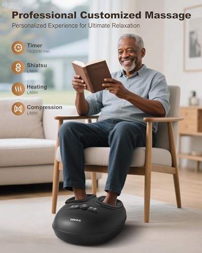 Beleduc Foot Massager with Heat and Compression – Shiatsu Feet Massager for Plantar Fasciitis, Neuropathy, Remote Control, Foot Warmer for Home Office, Fits Up to Size 14, Gift for Women Men