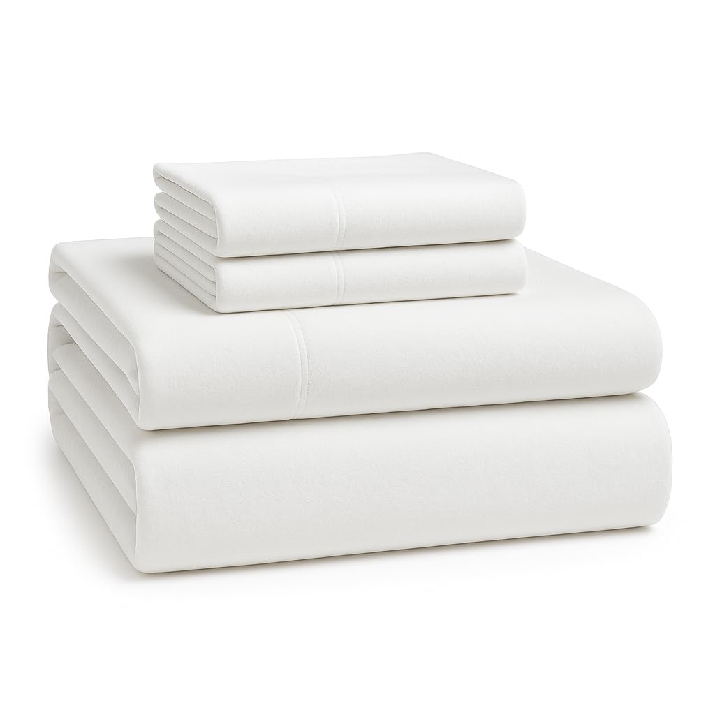 100% Cotton Flannel Sheets Set - White Flannel Sheets Queen Size, 4-Piece Bed Sheets - Lightweight Bedding, Brushed for Extra Softness, Warm, Breathable, 15" Deep Pocket (Fits Upto 17" Mattress)