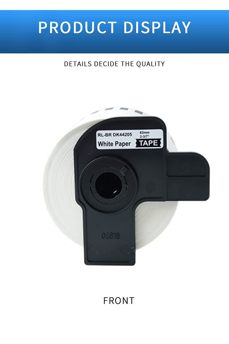 Aomya 4 Rolls DK-4205 Compatible Label Paper Roll 2-3/7"x100'(62mm x 30.48m) Continuous Removable White Labels Tape with 4 Reusable Cartridges Frame use for QL Printers