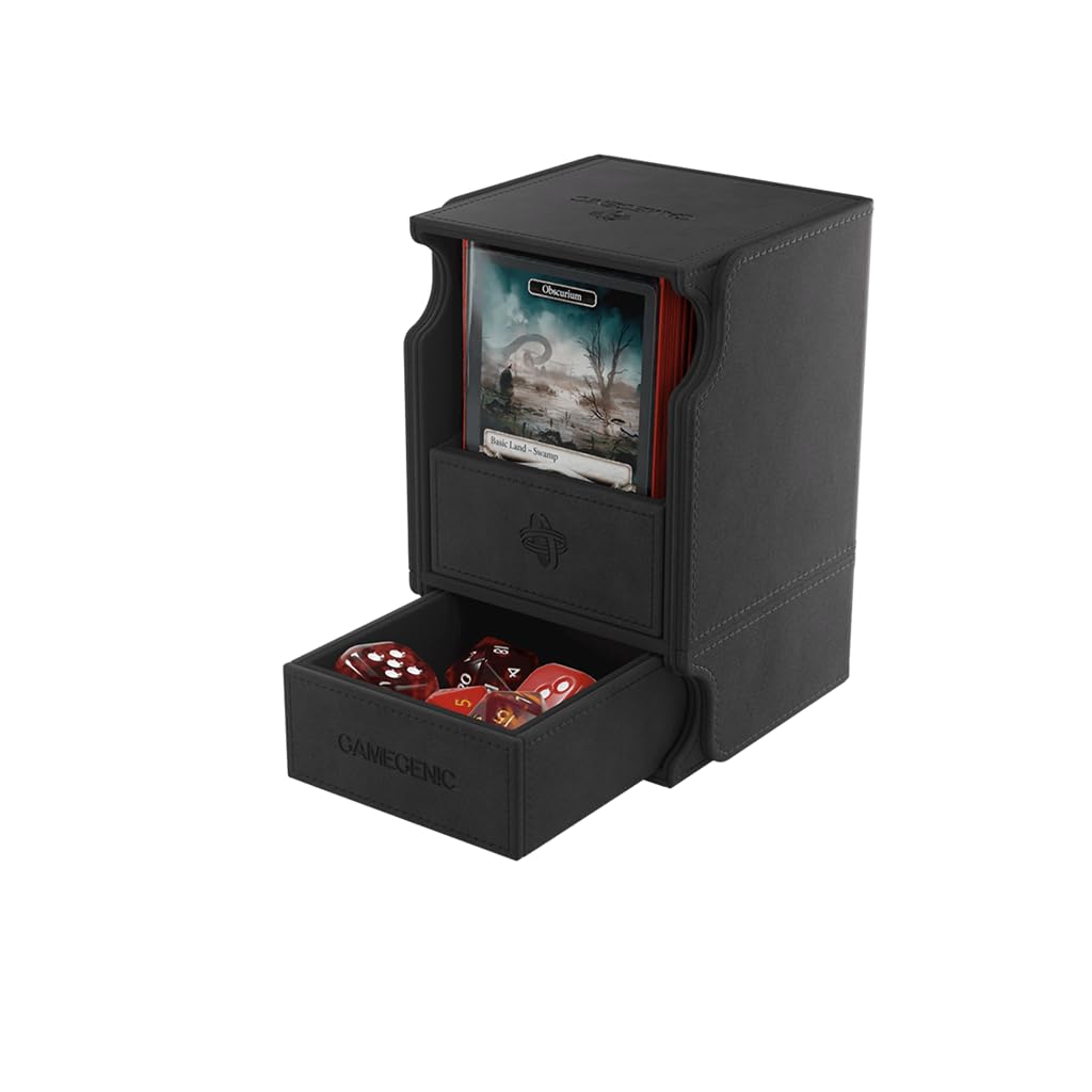 Gamegenic Watchtower 100+ XL Convertible Deck Box - Double-Sleeved Card Storage - Card Game Protector - Nexofyber Surface - Holds Up to 100 Cards - Black