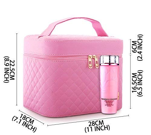 M-Aimee Multifunction Travel Cosmetic Bag with Mirror Portable Train Makeup Case 4 Foldable Makeup Tray for Cosmetics Makeup Brushes Toiletry Jewelry Digital accessories (Pink)