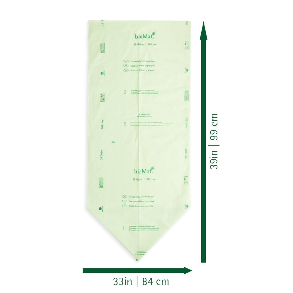 bioMat 132l / 35 Gallon Compostable Wheelie Bin Liners, 30 Count, BPI ASTM D6400, Large Compost Bags for Organic Waste and Residual Waste Bins