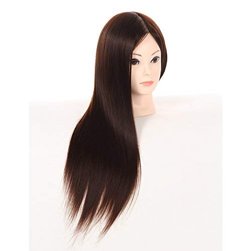 26"-28" Cosmetology Mannequin Head Hairdressing Training Head Manikin Doll Head Synthetic Hair with Free Clamp