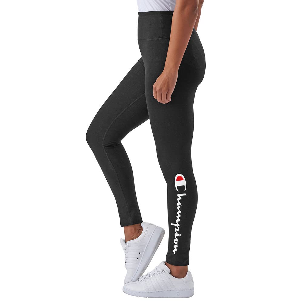 Champion Women's Leggings, Authentic, Moisture Wicking, 7/8 Leggings for Women, 25 (Plus, Black Script, X-Large