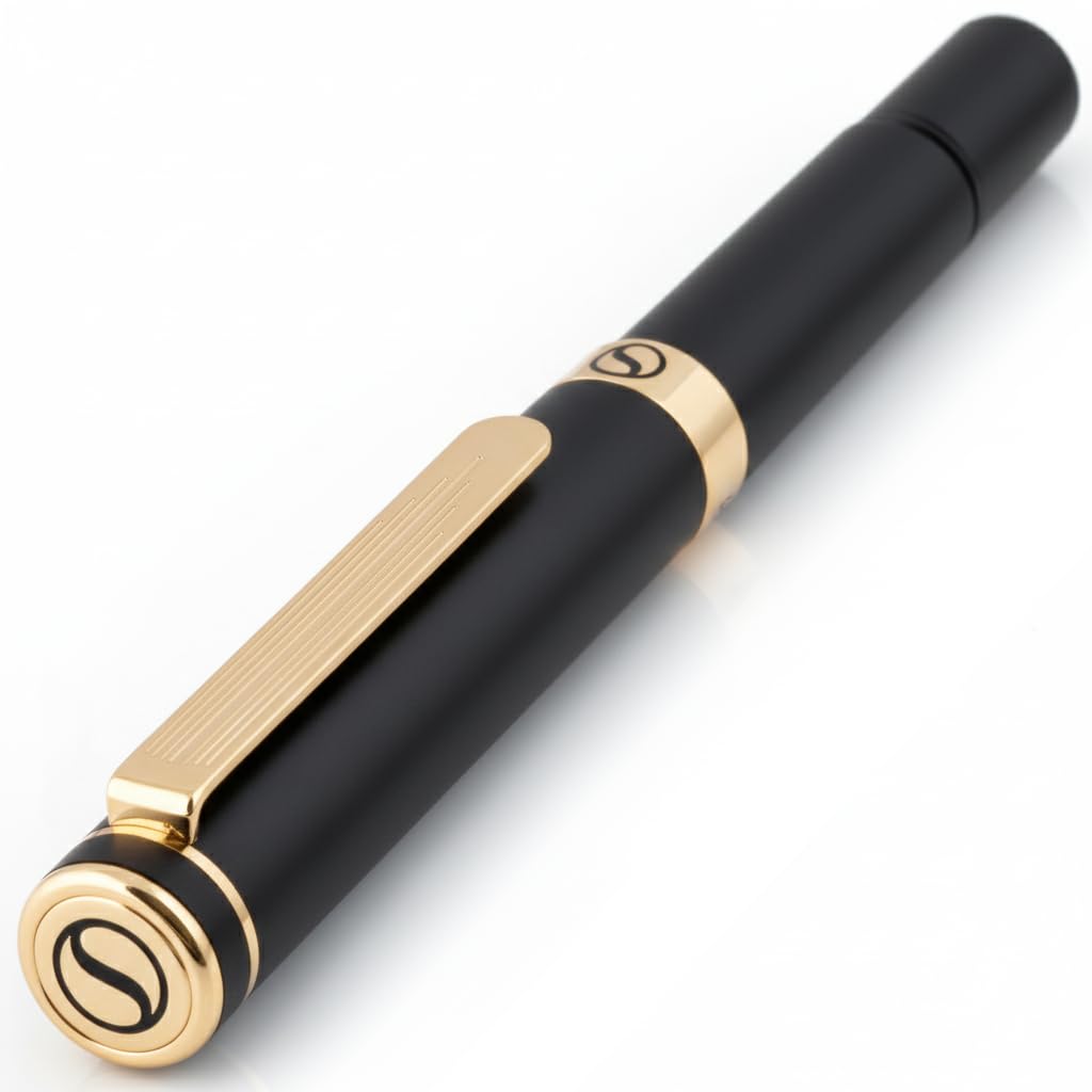 Scriveiner Black Rollerball EDC Luxury Pen, Stunning Pocket Pen, Real Gold Plating, Cool Writing Pen, Best Pen Gift for Men, Women, German Schmidt Refill, Nice Present, Fancy Office Designer Pen Set