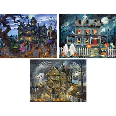 Bits and Pieces - Value Set of Three (3) 300 Piece Jigsaw Puzzles for Adults - Large Piece 300 pc Halloween Jigsaws by Artist Ruane Manning - 41cm x 51cm