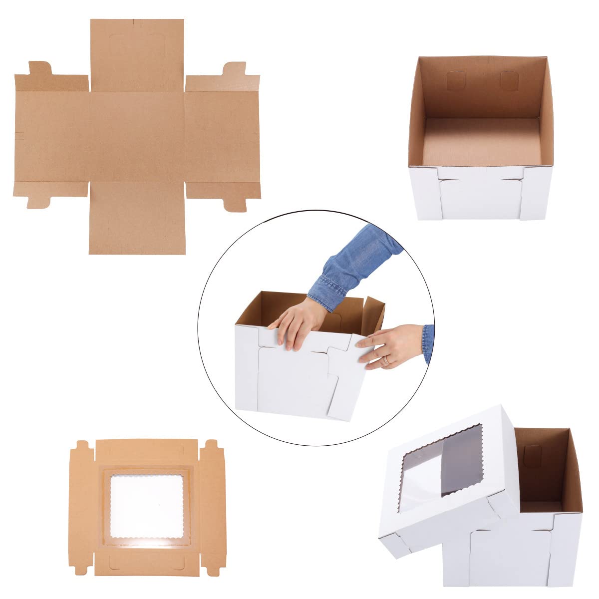 Huoshange Tall Cake Boxes for Tier Cakes,12x12x10 Inch [10Pack ] Sturdy Cake Box with Window,White Cake Boxes, Disposable Cake Containers,Birthday Cake Boxes