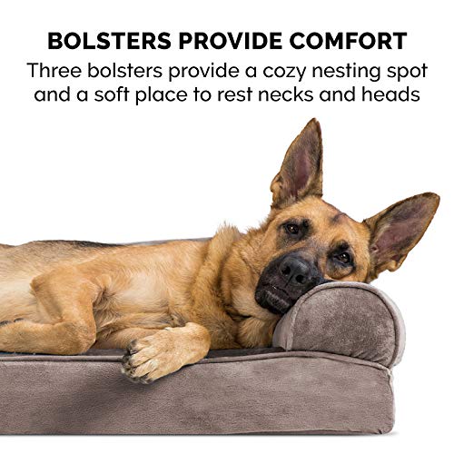 Furhaven Orthopedic Dog Bed for Large/Medium Dogs w/Removable Bolsters & Washable Cover, for Dogs Up to 55 lbs - Faux Fur & Velvet Sofa - Driftwood Brown, Large